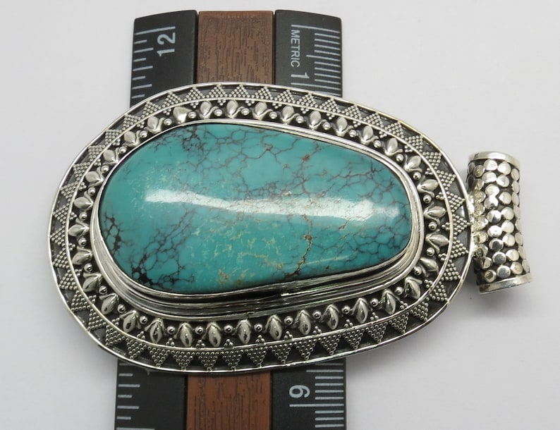 925 Sterling Silver Pendant Natural Turquoise Gem Stone Pendant Handmade Silver Pendant Big Silver Stone Pendant