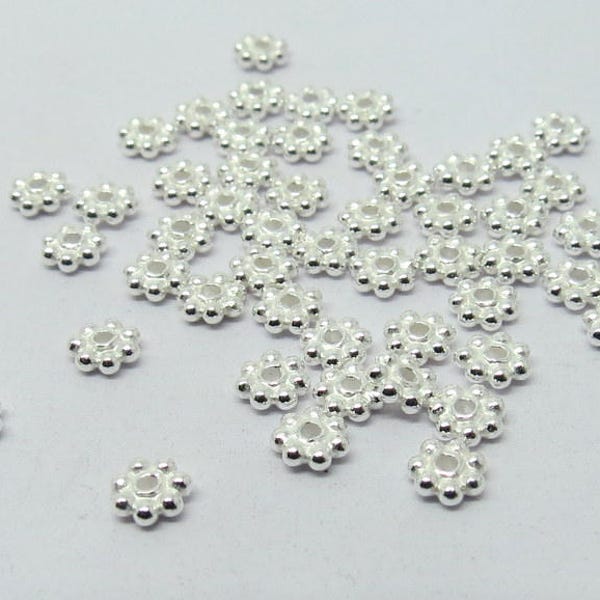 100 Stück 925 Sterling Silber Perlen Daisy Beads Spacer Bali Silber Perlen 4mm Rund