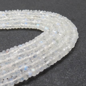 Natural Gemstone Rainbow Moonstone Beads AA 13 Inch Long Strand  Faceted Rondelle Beads 3.5mm