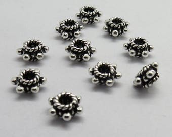 10 Piezas 925 Espaciadores de Cuentas de Plata de Ley 6.5mm