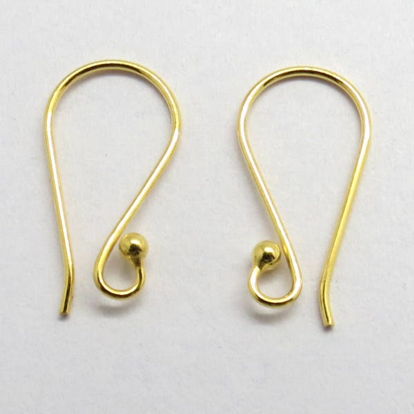 10 Pieces 22K Gold Vermeil 925 Sterling Silver Dot Ball Earring Hook French Ear Wire 19mm Long
