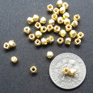 20 Stück Sterling Silber Facettierte Nuggets Perlen 3mm 22K Gold Vermeil Über Silber Hexagon Perlen Handgefertigte Hill Tribe Beads