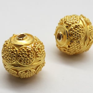 2 Pieces 22K Gold Vermeil 925 Sterling Silver Beads 12mm Round Handmade Jewelry Making Beads
