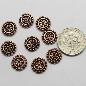10 Pieces Beads Spacers Solid Copper Beads  9mm Round Coin Handmade Beads