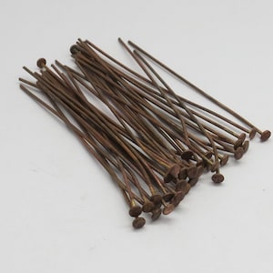 10 Pieces Antique Copper Rustic Headpin 22 gauge wire Forged Copper Flat Head pins 50mm, 80mm Long Jewelry Making Supplies