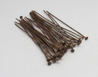 10 Pieces Antique Copper Rustic Headpin 22 gauge wire Forged Copper Flat Head pins 50mm, 80mm Long Jewelry Making Supplies