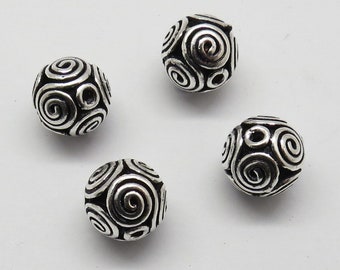 2 Piezas 925 Cuentas de Plata de Ley Bali Cuentas de Plata 10mm Redondas Hechas a Mano Plata Judía Haciendo Cuentas