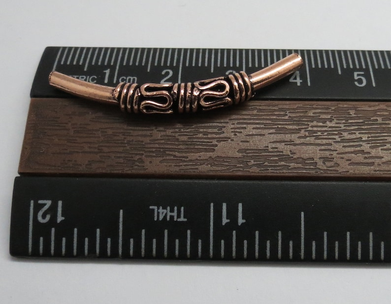 2 Pieces Copper Beads Curve Tube Bead Bar Bail Handmade 40mm Long image 2