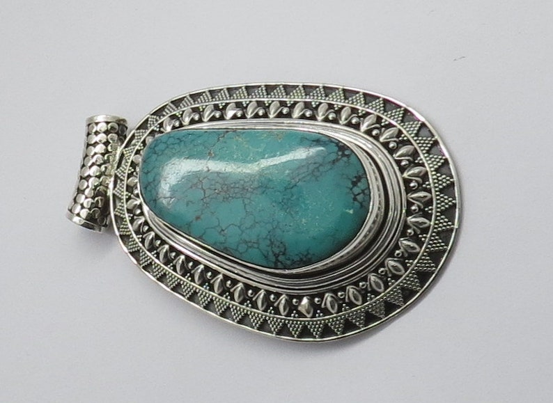 925 Sterling Silver Pendant Natural Turquoise Gem Stone Pendant Handmade Silver Pendant Big Silver Stone Pendant