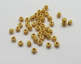 20 cuentas espaciadoras de plata de ley 925, cuentas de oro vermeil de 22 quilates, cuentas de plata de Bali de 4 mm redondas
