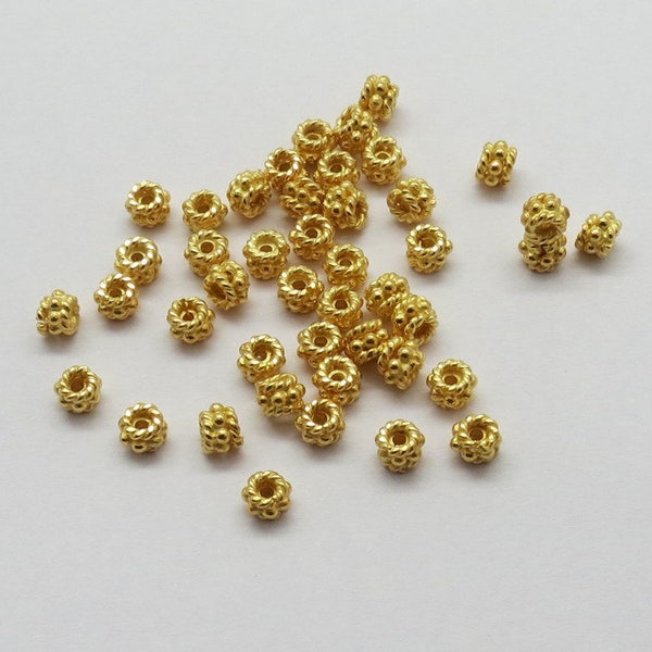 20 Pieces 925 Sterling Silver Beads Spacer 22K Gold Vermeil Beads Bali Silver Beads 4 mm Round