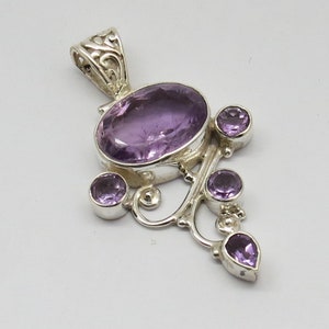 925 Sterling Silver Pendant Natural Gemstone Amethyst Pendant Gift for Her Pendant Handmade