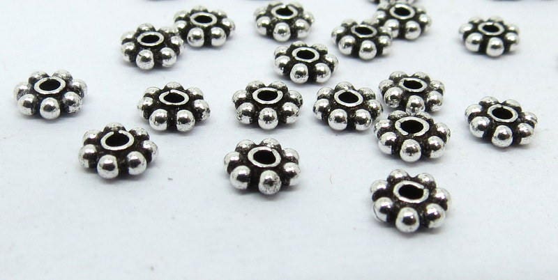 20 Pieces 925 Sterling Silver Daisy Spacer Bali Beads Oxidised Polished 5mm Round