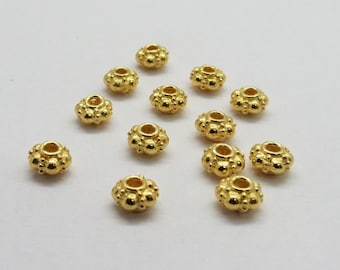 10 cuentas Bali de oro de 22 quilates, espaciador de plata de ley 925, cuentas redondas Vermeil de 5 mm, hechas a mano