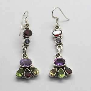 925 Sterling Silver Earrings Natural Gem Stones Multi Color Earrings 01 Pair