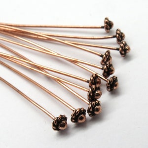 10 Pieces Antique Copper Headpin 22 gauge wire 75mm Long Jewelry Making Supplies Copper Headpins