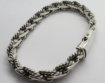 925シルバー 12mm メンズ編みチェーン バリハンドメイド スターリング