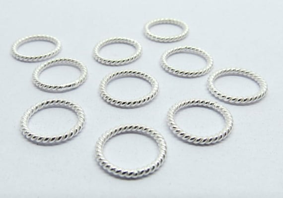 10 solid 925 bali Sterling SILVER 3 Twisted Wire close Jump Ring Spacer 10mm S45 