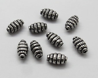 10 piezas de cuentas de plata de ley 925, cuentas de plata Bali de 9x5mm de largo, cuentas para hacer joyas