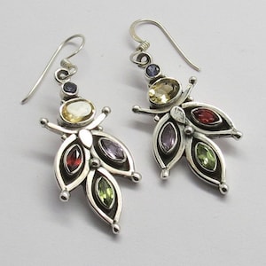 925 Sterling Silver Earrings Natural Gem Stones Multi Color Gemstones Earring 01 Pair Handmade Silver Jewelry
