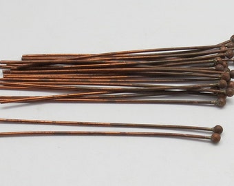 10 Pieces Antique Copper Rustic Headpin 22 gauge wire Forged Copper One Ball Round Head pins 50 mm, 75 mm Long Jewelry Making Supplies
