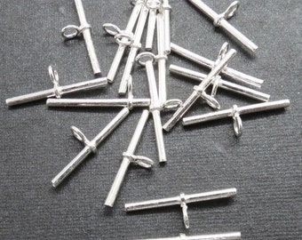 4 pezzi in argento sterling 925 con perno a levetta, lunghezza 25 mm, chiusura a barra per gemelli, fornitura per la creazione di gioielli