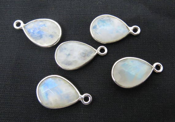 4 Pieces 925 Sterling Silver Gem Stone Connectors Earring  Rainbow Moonstone Pendant Rhodium Plated