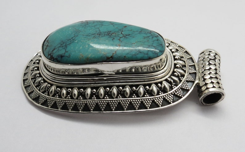 925 Sterling Silver Pendant Natural Turquoise Gem Stone Pendant Handmade Silver Pendant Big Silver Stone Pendant
