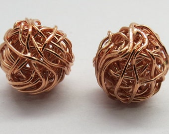 2 Pieces Copper Beads Copper Wire Wrapped Beads 12mm Round Beads