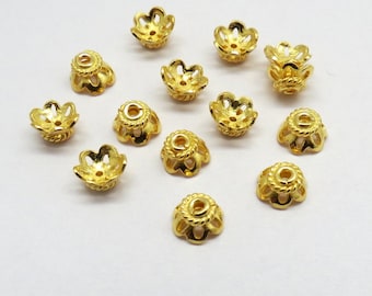 10 Pieces 22K Gold Beads Cap 925 Sterling Silver Bali Silver Beads Cap 6.5mm Vermeil Beads Caps