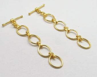 2 Pieces Toggle Clasp 22K Gold Vermeil Toggles Clasp Hook Over 925 Sterling Silver 11x9mm Oval Shape With Adjustable Rings Clasp