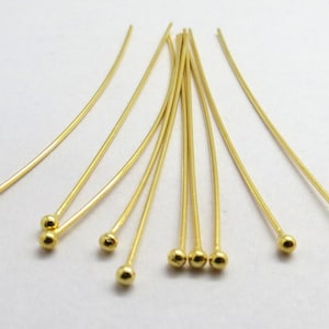Vermeil Headpins Ball Headpin 925 Sterling Silver 50mm Long 22 Gauge Wire 22K Gold Vermeil Round Head