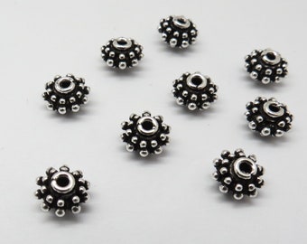 4 Piezas 925 Cuentas de Plata de Ley Bali Cuentas de Plata 8.5mm Redondas Hechas a Mano Cuentas de Plata Joyería Haciendo Cuentas