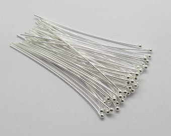 10 Pieces 925 Sterling Silver Head Pins 50mm Long 22 Gauge Wire Bali Silver One Ball Pin