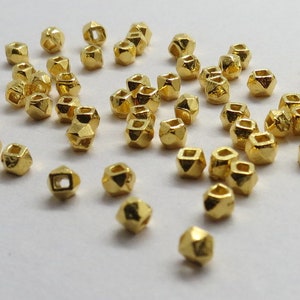 50 Pieces 925 Sterling Silver Faceted Nuggets Beads 2mm 22k Gold Vermeil Over Silver Hexagon Beads