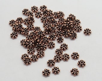 50 Pieces Copper Beads Spacers 4, 5mm Round Antiqued 100% Copper Metal Spacers Jewelry Making Findings