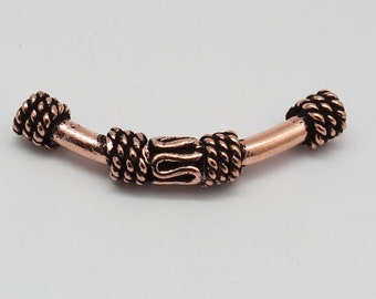 2 Pieces Copper Beads Curve Tube Bead Bar Bail Handmade 30mm Long