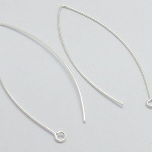 6 Pieces 925 Sterling Silver  Ear Wire Earring Hooks 56mm Long V Shape