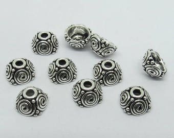 6 Stück 925 Sterling Silber Perlen Caps 9mm Runde Bali Silber Perlen Spirale Perle Cap