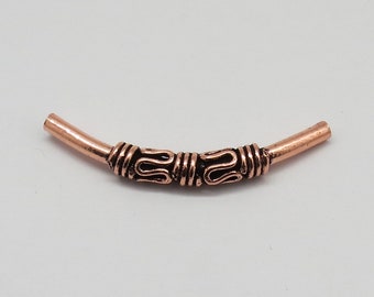 2 Pieces Copper Beads Curve Tube Bead Bar Bail Handmade 40mm Long