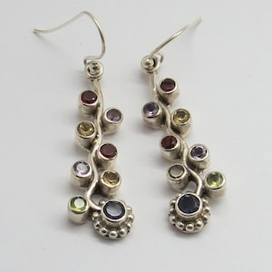 925 Sterling Silver Earrings Natural Gemstones Multi Color Stone Earrings 01 Pair