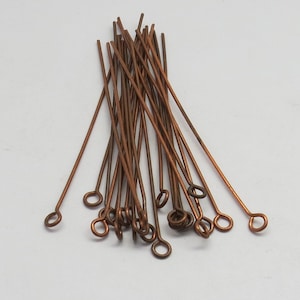 10 Pieces Antique Copper Rustic Headpin 22 gauge wire Forged Copper Eye pins 50mm, 80mm Long Jewelry Making Supplies