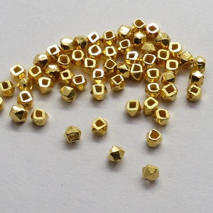 20 Pieces Sterling Silver Faceted Nuggets Beads 2.5 mm Hexagon Shape Handmade 22K Gold Vermeil Over Silver