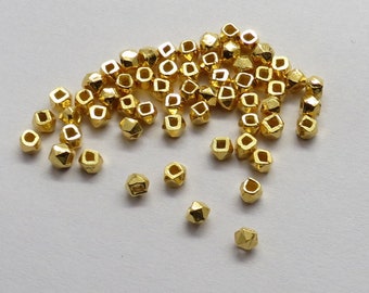 20 Stück Sterling Silber Facettierte Nuggets Perlen 2,5 mm Hexagon Form Handgemacht 22K Gold Vermeil Über Silber