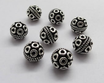 4 piezas de cuentas de plata de ley 925, cuentas de plata de Bali de 8 mm, redondas