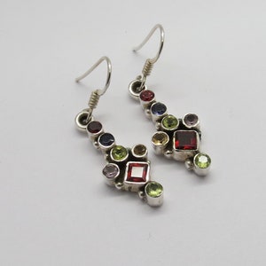 925 Sterling Silver Earrings Natural Gem Stones Multi Color Earrings 01 Pair