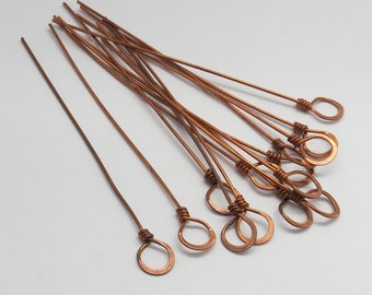 10 Pieces Antique Copper Eye Pins 21 gauge wire Forged Copper 80mm Headpin Jewlery Making Supplies