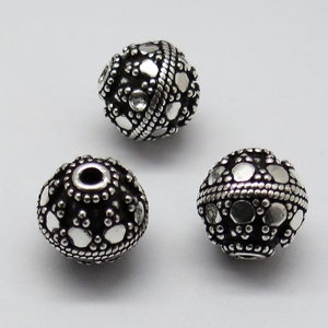 2 Pieces 925 Sterling Silver Beads Bali Silver Beads 10mm Round Handmade Silver Beads