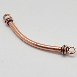 2 Pieces Copper Beads Curve Tube Bead Bar Bail Handmade 46mm Long