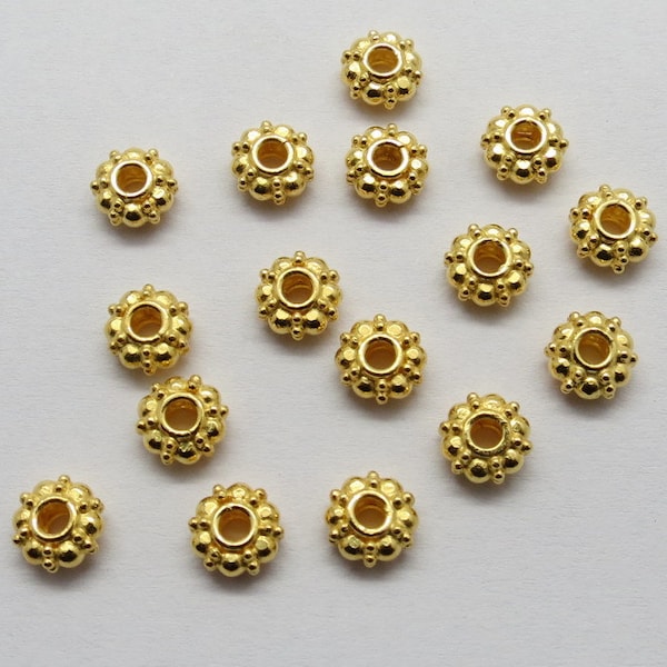 10 Pieces 22K Gold Bali Beads Spacer 925 Sterling Silver Handmade 6mm Round Vermeil Beads